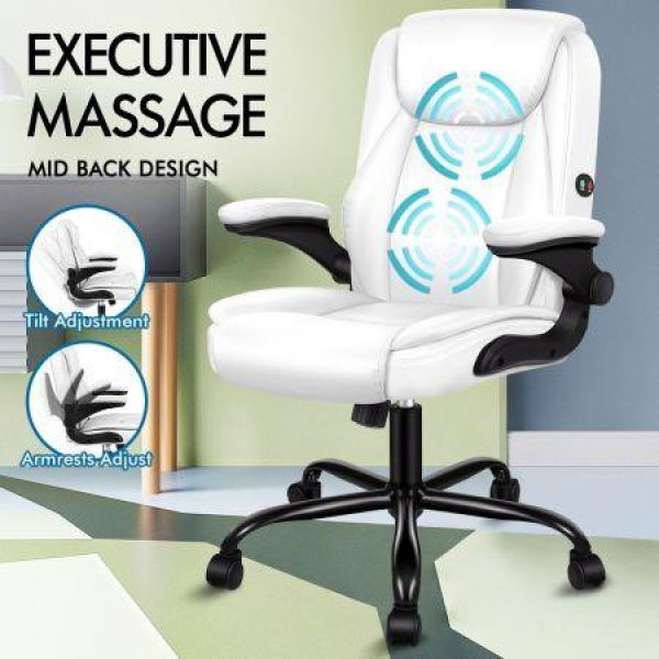 ALFORDSON Massage Office Chair Executive Computer Gaming Seat PU Leather White