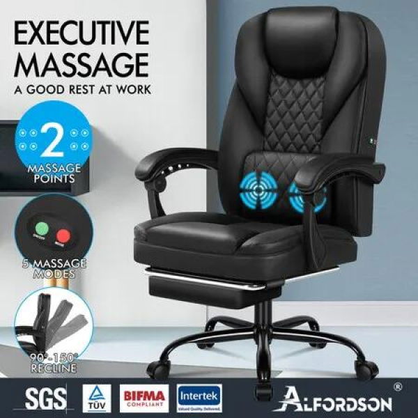 ALFORDSON Massage Office Chair Executive Recliner Gaming Computer Leather Seat Black