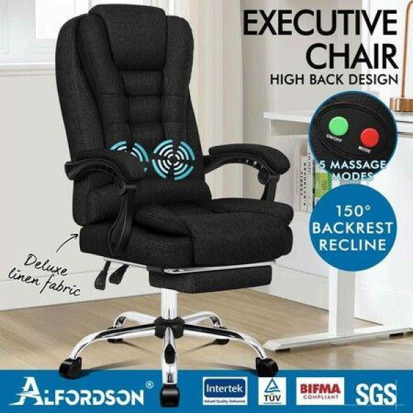 ALFORDSON Massage Office Chair Fabric Seat Black