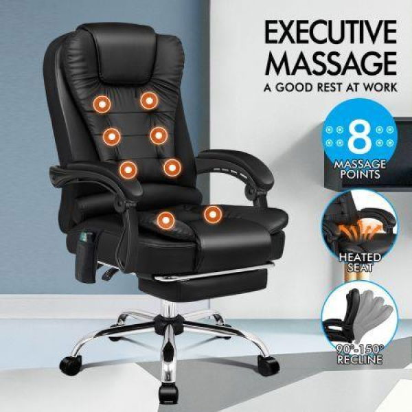 ALFORDSON Massage Office Chair Heated Executive Computer Seat Gaming Racer Black