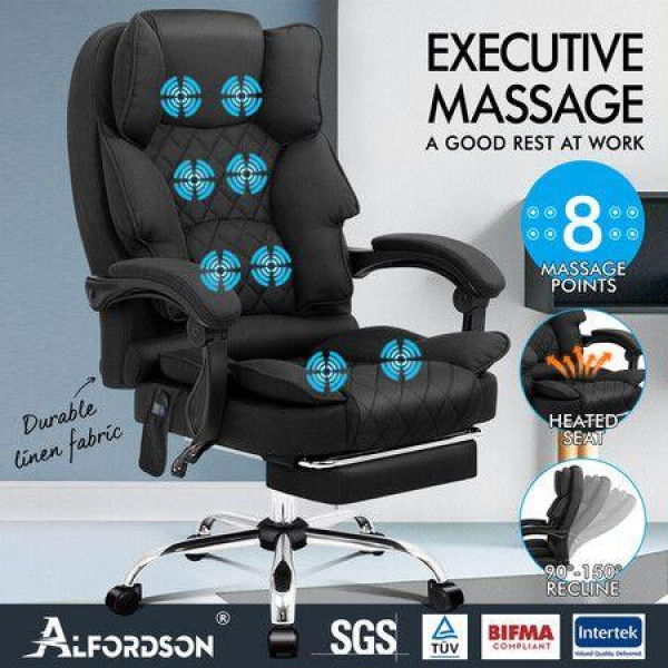 ALFORDSON Massage Office Chair Heated Fabric Seat Executive Gaming Computer