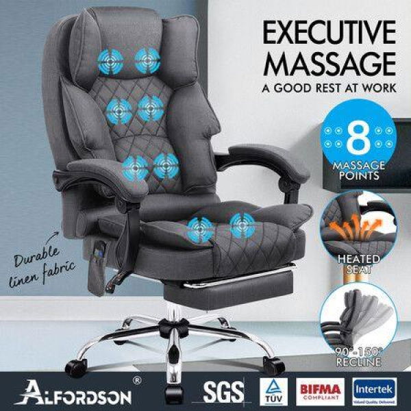 ALFORDSON Massage Office Chair Heated Fabric Seat Executive Racing Computer