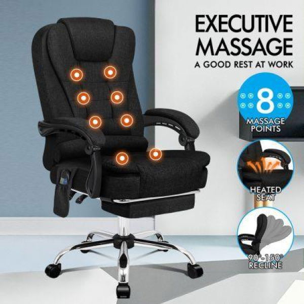 ALFORDSON Massage Office Chair Heated Seat Executive Gaming Racer Fabric Black