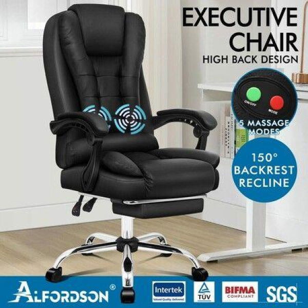 ALFORDSON Massage Office Chair PU Leather Seat Black