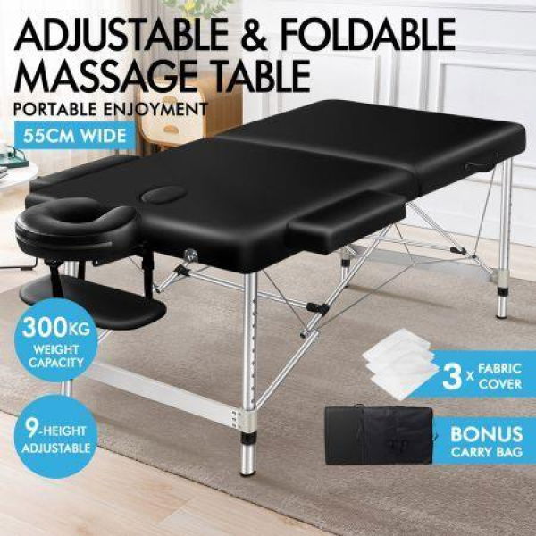 ALFORDSON Massage Table 2 Fold 55cm Foldable Portable Bed Desk Aluminium Lift Up