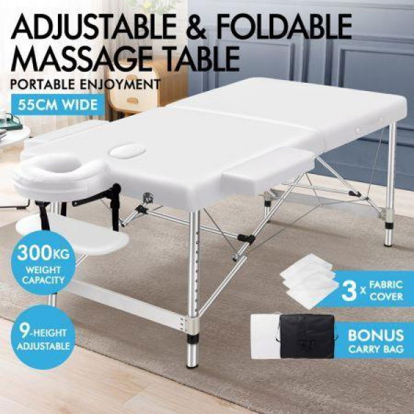 ALFORDSON Massage Table 2 Fold 55cm Foldable Portable Bed Desk Aluminium Lift Up