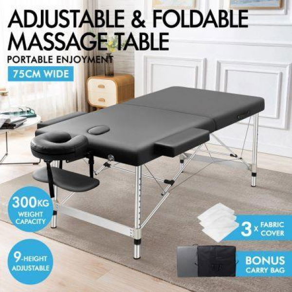 ALFORDSON Massage Table 2 Fold 75cm Foldable Portable Bed Desk Aluminium Lift Up