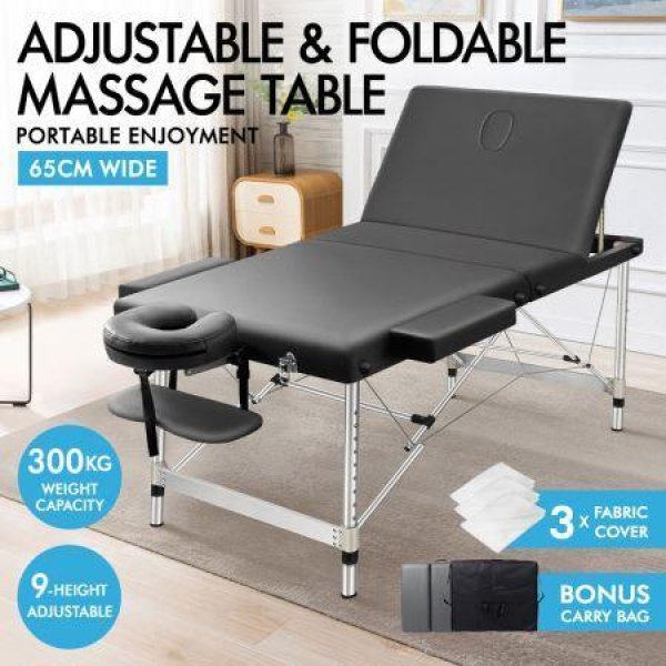 ALFORDSON Massage Table 3 Fold 65cm Foldable Portable Aluminium Lift Up Bed Desk Grey