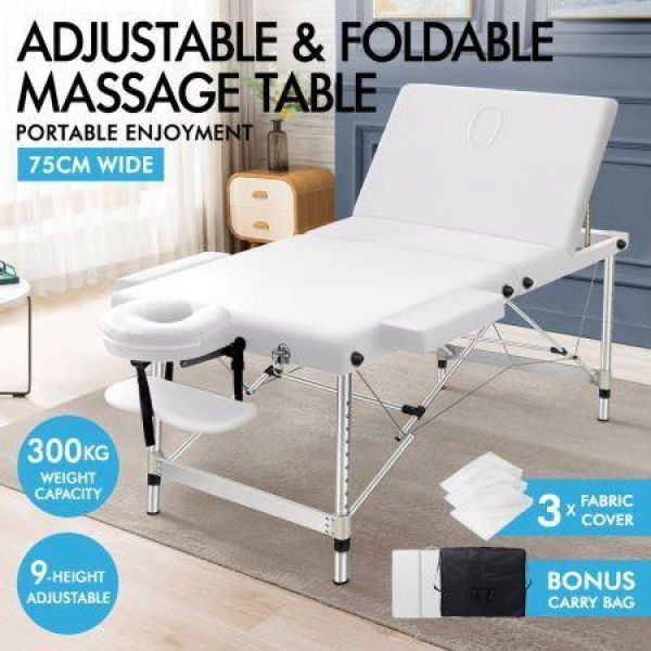 ALFORDSON Massage Table 3 Fold 75cm Foldable Portable Aluminium Lift Up Bed Desk