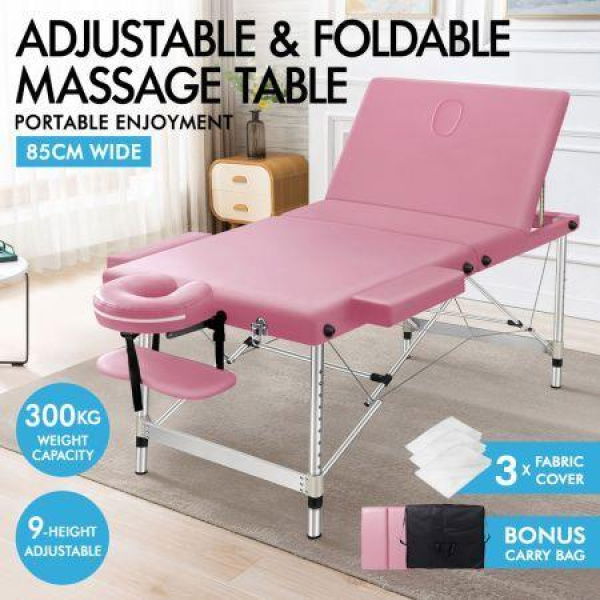 ALFORDSON Massage Table 3 Fold 85cm Portable Aluminium Waxing Bed Therapy