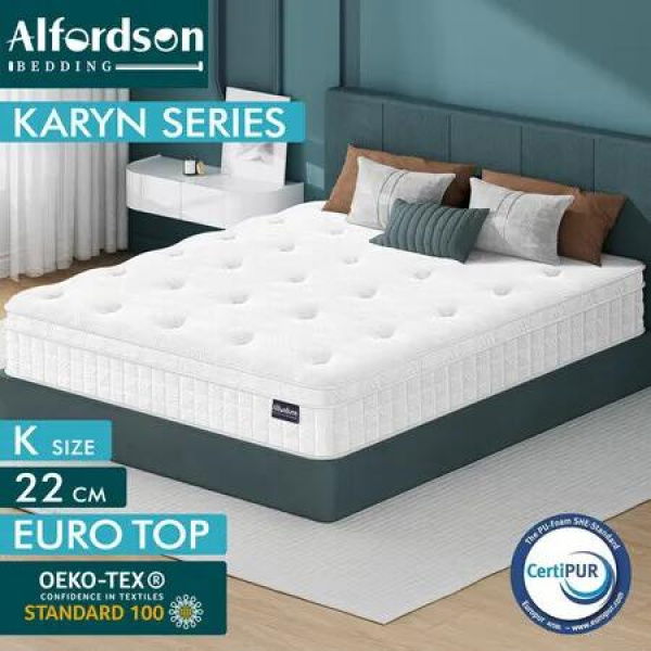 ALFORDSON Mattress 22CM King Bed Euro Top Spring Foam Bedding Medium Firm