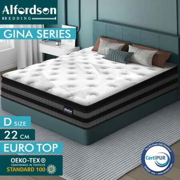 ALFORDSON Mattress Euro Top Double Bed Bonnell Spring Medium Firm Memory Foam