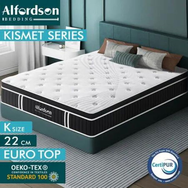 ALFORDSON Mattress King Bed Euro Top Spring Foam Bedding 22CM Medium Firm