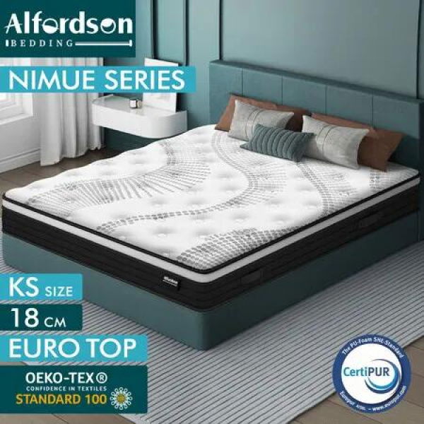 ALFORDSON Mattress King Single Bed 18CM Euro Top Bonnell Spring Foam Medium Firm