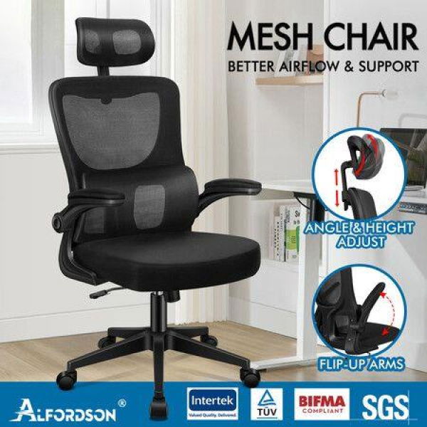 ALFORDSON Mesh Office Chair Executive Computer Fabric Seat Racing Tilt Study Work All Black