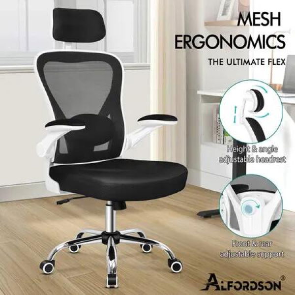 ALFORDSON Mesh Office Chair Executive Computer Gaming Fabric Seat Black White