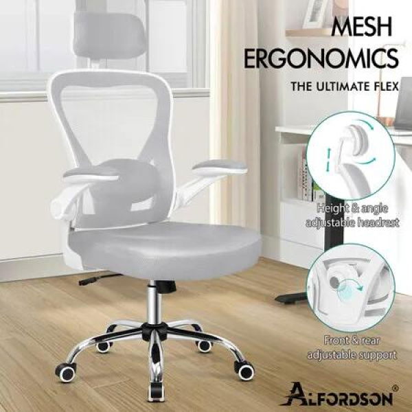 ALFORDSON Mesh Office Chair Executive Fabric White Grey