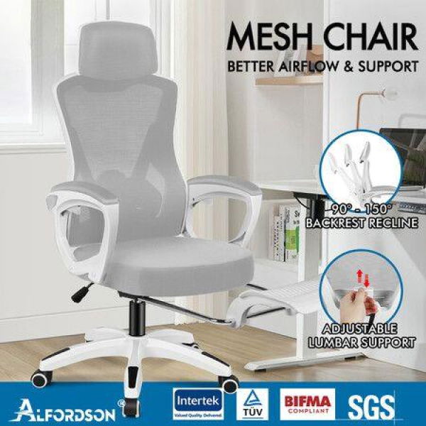 ALFORDSON Mesh Office Chair Gaming Executive Computer Recliner Study Work Seat White and Grey