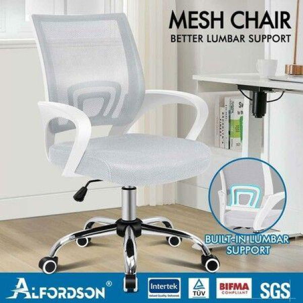 ALFORDSON Mesh Office Chair Mid Back White Grey