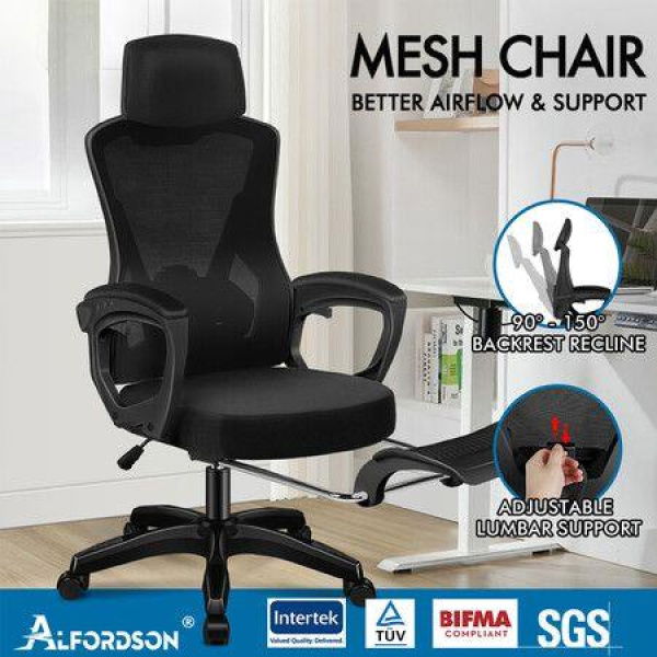 ALFORDSON Mesh Office Chair Racing Executive Computer Fabric Seat Recliner Work All Black