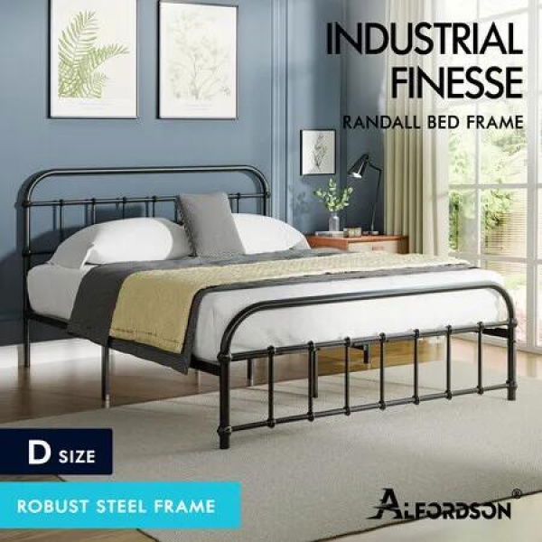 ALFORDSON Metal Bed Frame Double Size Mattress Base Industrial Platform Black