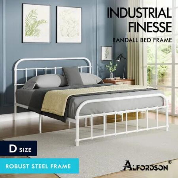 ALFORDSON Metal Bed Frame Double Size Mattress Base Industrial Platform White