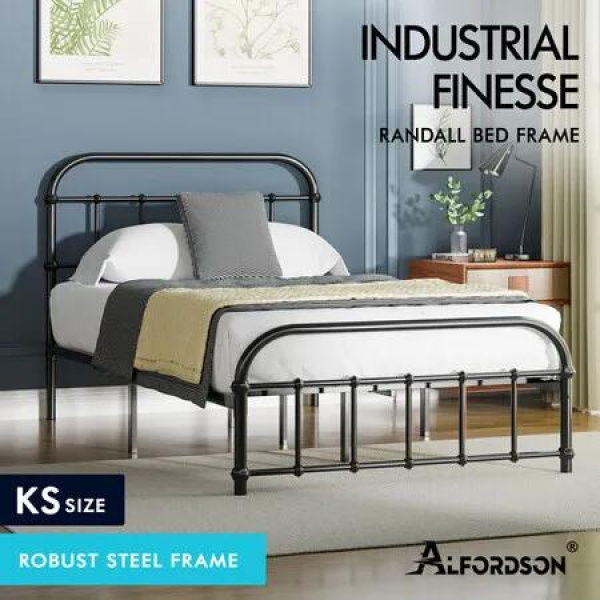 ALFORDSON Metal Bed Frame King Single Size Mattress Base Industrial Platform Black