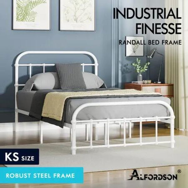 ALFORDSON Metal Bed Frame King Single Size Mattress Base Industrial Platform White