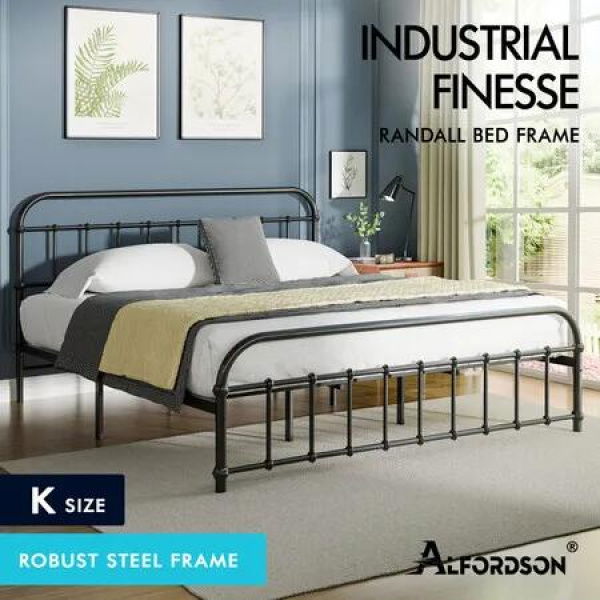 ALFORDSON Metal Bed Frame King Size Mattress Base Industrial Platform Black