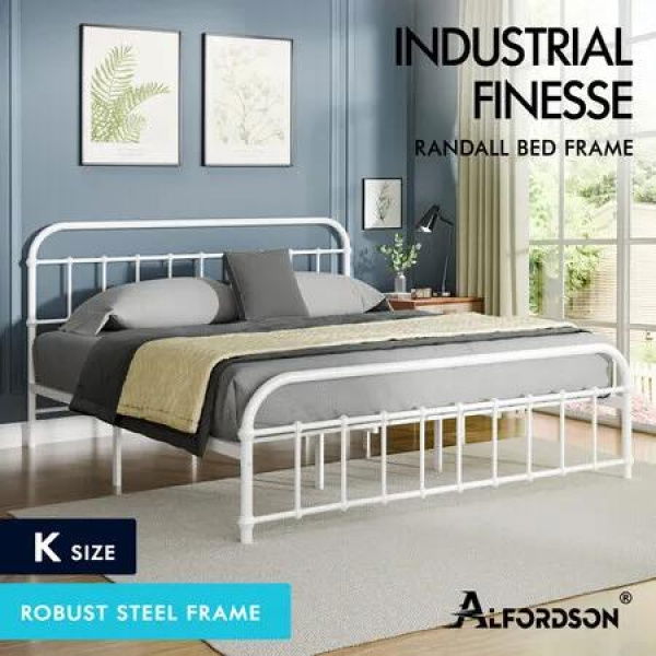 ALFORDSON Metal Bed Frame King Size Mattress Base Industrial Platform White