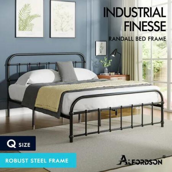 ALFORDSON Metal Bed Frame Queen Size Mattress Base Industrial Platform Black