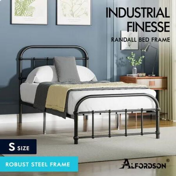 ALFORDSON Metal Bed Frame Single Size Mattress Base Industrial Platform Black