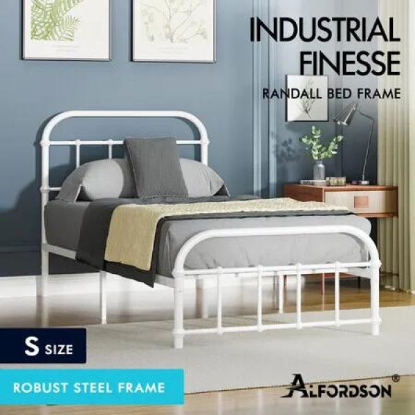 ALFORDSON Metal Bed Frame Single Size Mattress Base Industrial Platform White