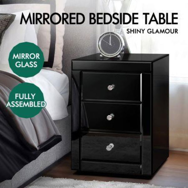 ALFORDSON Mirrored Bedside Table Cabinet Nightstand Side End Table Drawers