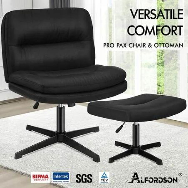 ALFORDSON Office Chair Computer Seat Cross-legged Work Ottoman Fabric Black