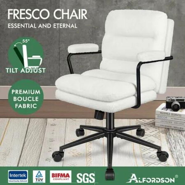 ALFORDSON Office Chair Ergonomic Executive Computer Work Seat Boucle White