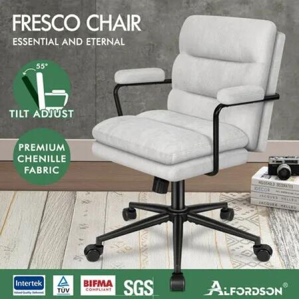 ALFORDSON Office Chair Ergonomic Executive Computer Work Seat Chenille Grey