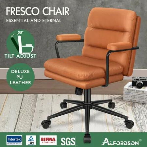ALFORDSON Office Chair Ergonomic Executive Computer Work Seat Leather Brown