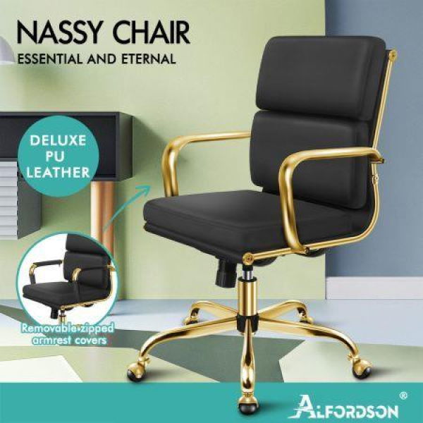 ALFORDSON Office Chair Ergonomic Paddings Executive Computer Work Seat Mid Back Gold and Black