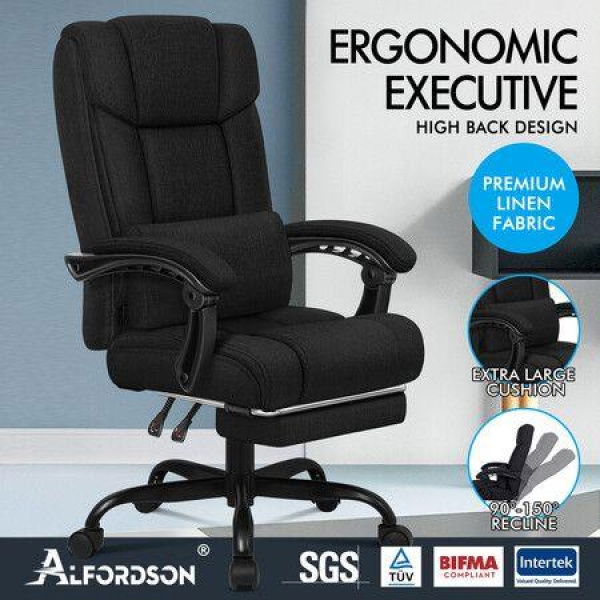 ALFORDSON Office Chair Executive Computer Gaming Fabric Seat Recliner Black