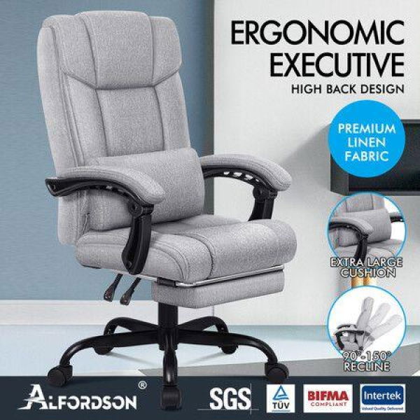 ALFORDSON Office Chair Executive Computer Gaming Fabric Seat Recliner Grey