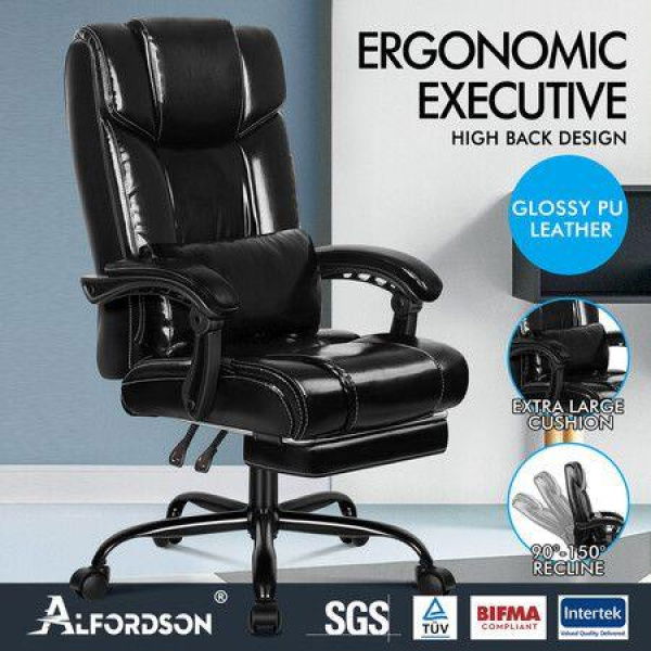 ALFORDSON Office Chair Executive Computer Gaming PU Leather Seat Recliner Black