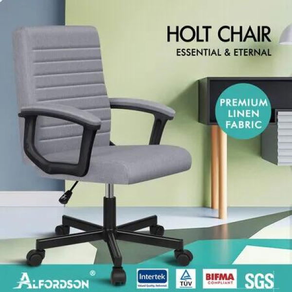 ALFORDSON Office Chair Executive Mid Back Fabric Grey