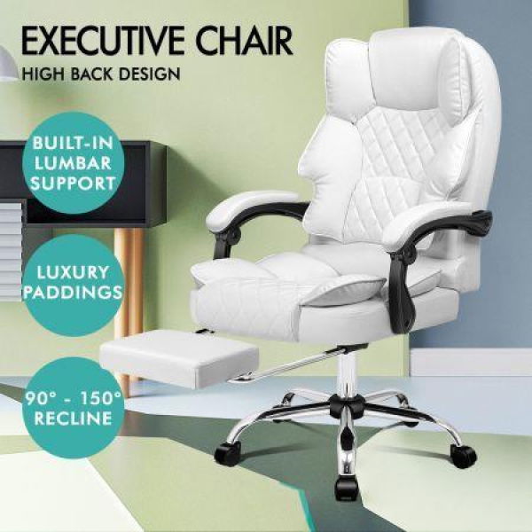 ALFORDSON Office Chair Gaming Executive Computer PU Leather Seat Recliner White