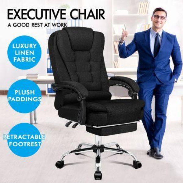 ALFORDSON Office Chair Gaming Executive Computer Racer Footrest Fabric Black