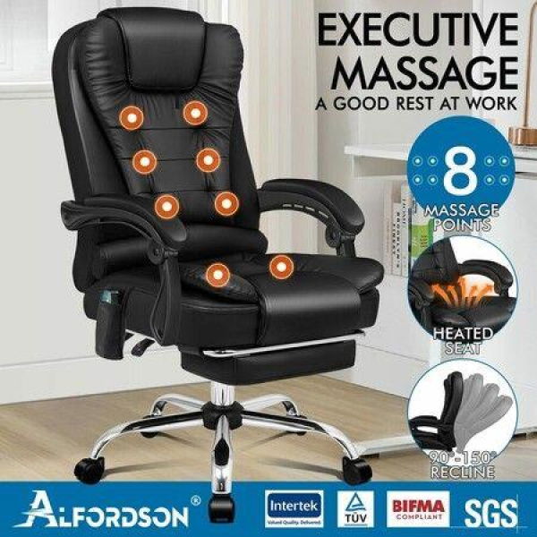 ALFORDSON Office Chair Massage Heated Seat Black