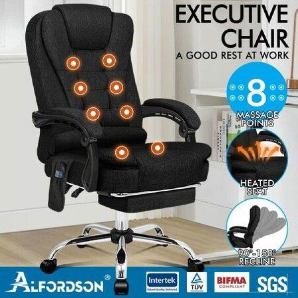 ALFORDSON Office Chair Massage Heated Seat Fabric Black