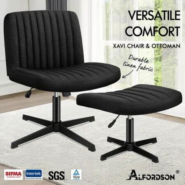 ALFORDSON Office Chair with Ottoman Fabric Black