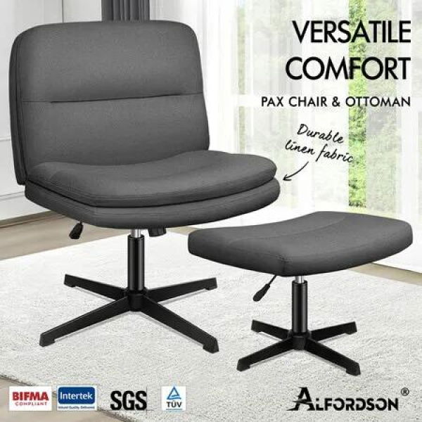 ALFORDSON Office Chair with Ottoman Fabric Grey