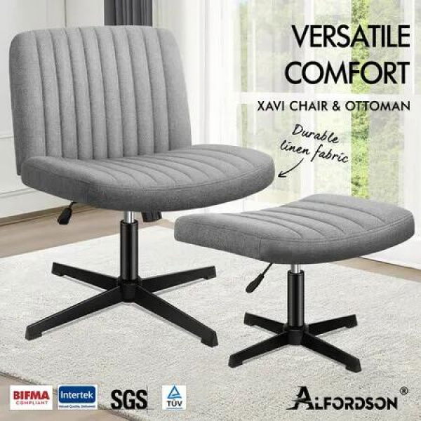 ALFORDSON Office Chair with Ottoman Fabric Grey